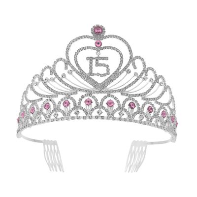 KALLORY Birthday Party Rhinestone Tiara Crown Headband Sweet 15 Birthday Accessories Girls Quinceanera Hairpiece 6.69X5.51X3.54In