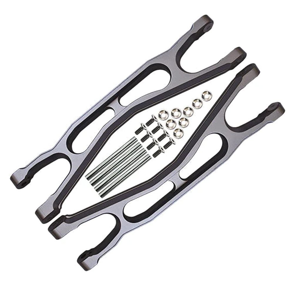 GPM 22Pc Set Upgrades Aluminium 6061-T6 Front/Rear Extended Upper Arms (Widemaxx #7895) for X-Maxx 8S (WideMaxx) RC Cars (Gray)