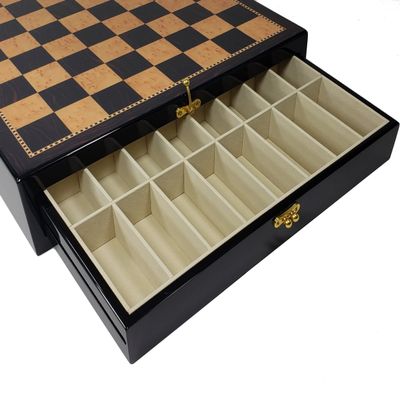 17 inch High Gloss Chess Storage Board Dark Walnut and Birdseye Maple Color