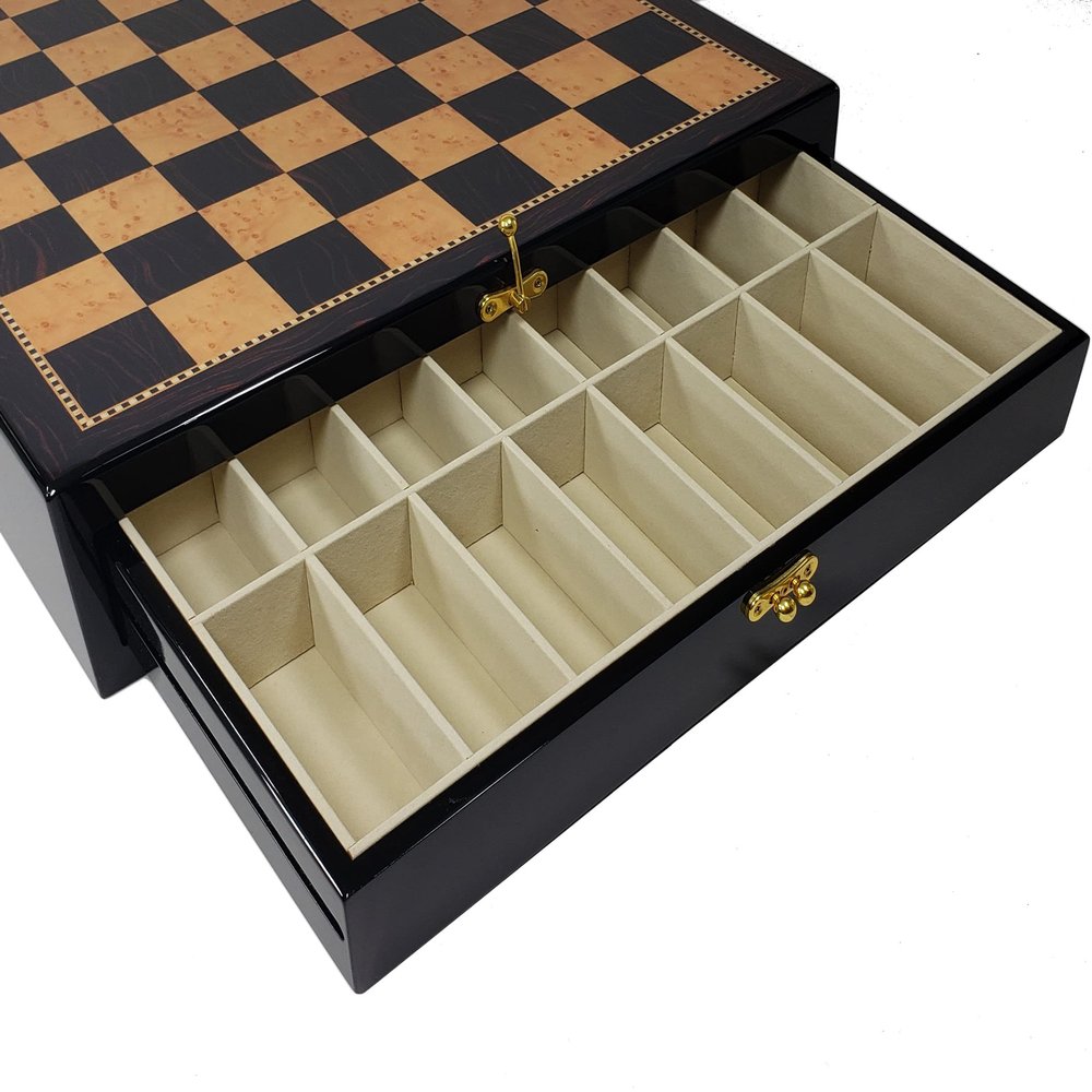 17 inch High Gloss Chess Storage Board Dark Walnut and Birdseye Maple Color