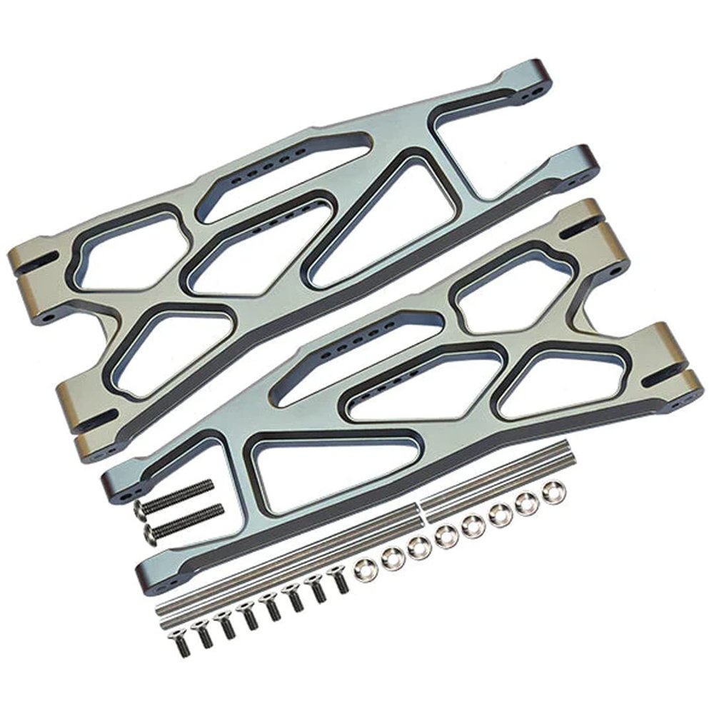 GPM 24Pc Set Upgrades Aluminium 6061-T6 Front/Rear Extended Lower Arms (Widemaxx #7895) for X-Maxx 8S (WideMaxx) RC Cars (Gray)