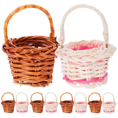 jojofuny Miniature Wicker Basket with Handle 2.75X1.96 Inch Small Rattan Basket for Dollhouse Decor Garden Flower Display Creative Photography Prop