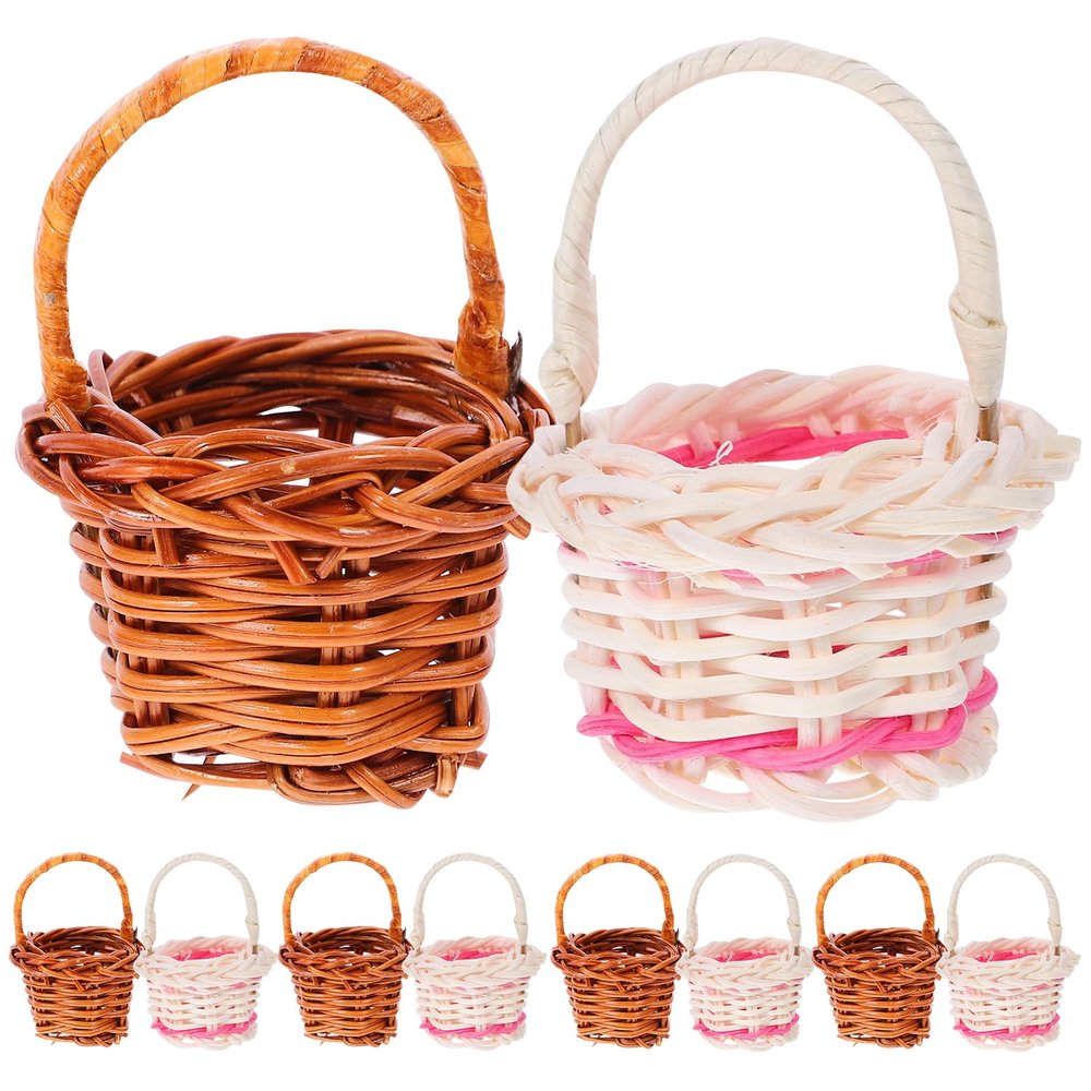 jojofuny Miniature Wicker Basket with Handle 2.75X1.96 Inch Small Rattan Basket for Dollhouse Decor Garden Flower Display Creative Photography Prop