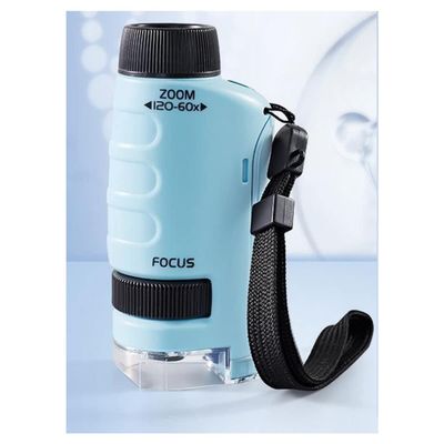 Microscope Accessories Kit 3 in 1 Microscope Kit 60-120X Kids Educational Portable Pocket Microscope with LED Light Microscope Slides (Color : Blue)