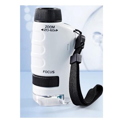 Microscope Accessories Kit 3 in 1 Microscope Kit 60-120X Kids Educational Portable Pocket Microscope with LED Light Microscope Slides (Color : White)