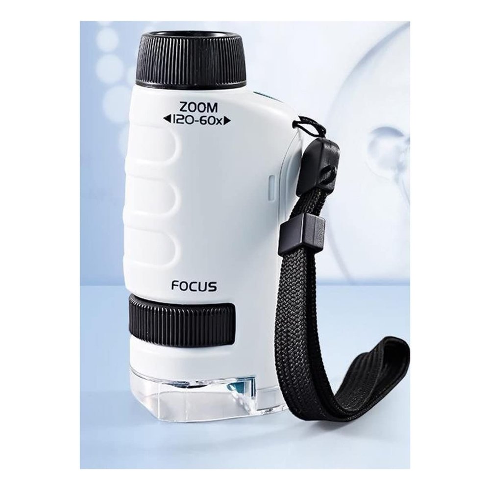 Microscope Accessories Kit 3 in 1 Microscope Kit 60-120X Kids Educational Portable Pocket Microscope with LED Light Microscope Slides (Color : White)