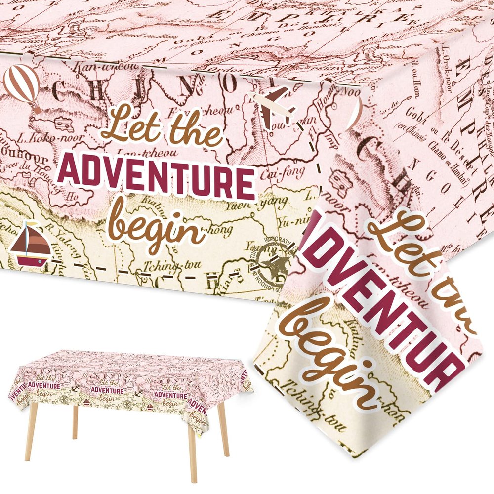 3 PCS Adventure World Awaits Party Decorations for Graduation Exploring Travel Tablecloths Plastic Disposable Bon Voyage Party Table Covers for Retirement Birthday Adventure Party Supplies Favors