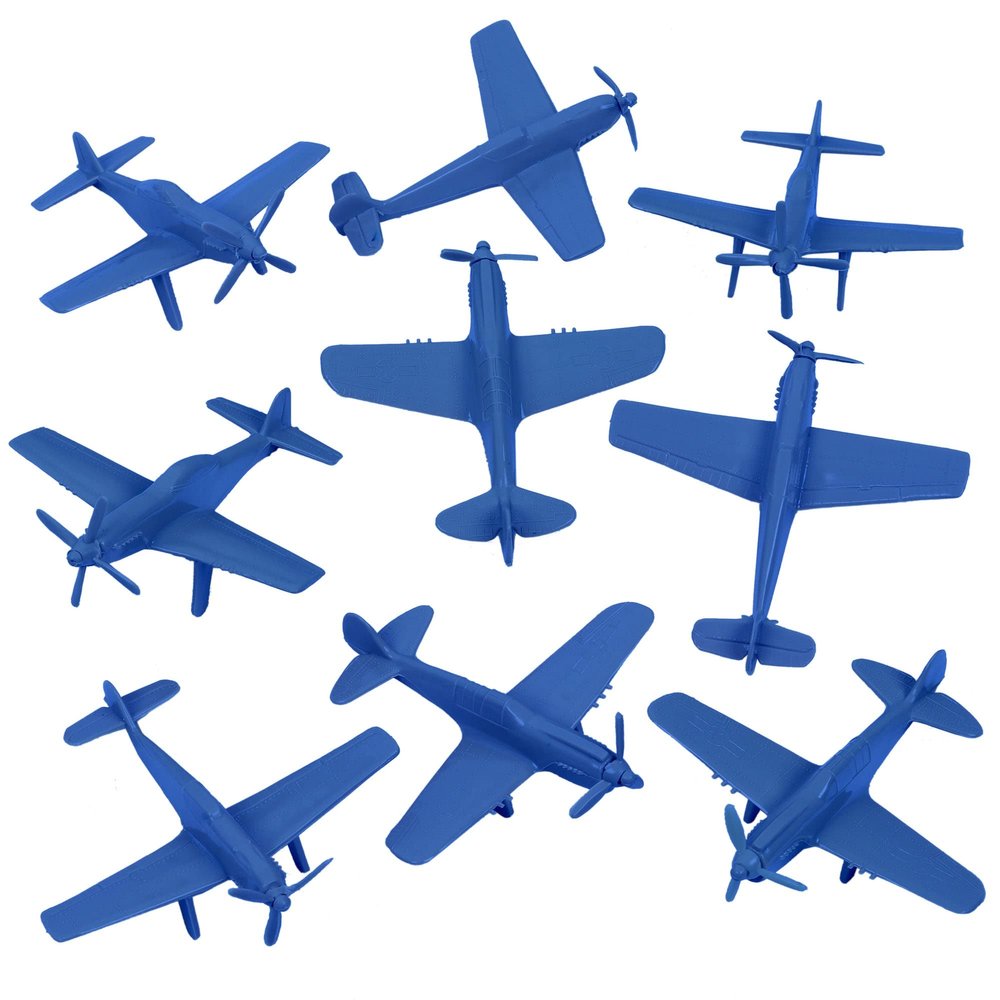 TimMee WW2 Fighter Ace Planes - Blue 9pc Plastic Army Men Airplanes USA Made