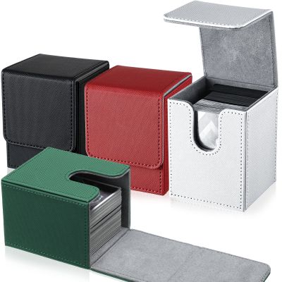 Yookeer 4 Pieces Leather Deck Card Boxes Cards Deck Game Box for Collectible Playing Card Box Compatible with MTG Commander(Black, White, Red, Green,Vertical)