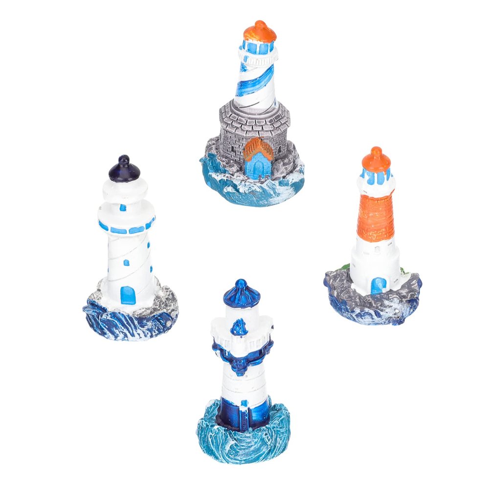 Yardwe 4pcs Micro Landscape Lighthouse Kitchen Mat Cushioned Mediterranean Lighthouse Mini Nautical Lighthouse Decoraciones para Salas De Casa Fairy Birthday Miniature Resin Doll House