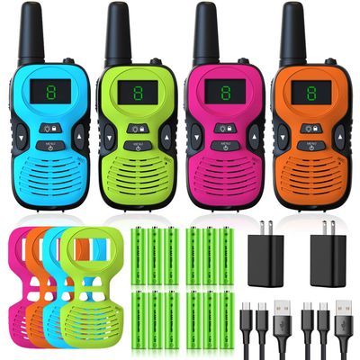 Walkie Talkies for Kids - Rechargeable 4 Pack: Walky Talky for Kids with Charger Battery - Walkie-Talkies Long Range Outdoor, Hiking, Camping Toys for 3-12 Year Old Girls Boys