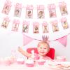 1st Birthday Baby Photo Banner for Newborn to 12 Months, Monthly Milestone Photograph Bunting Garland, Monthly Photo Banner for Baby Boys Girls First Birthday Party Celebration Decoration (Pink view 4