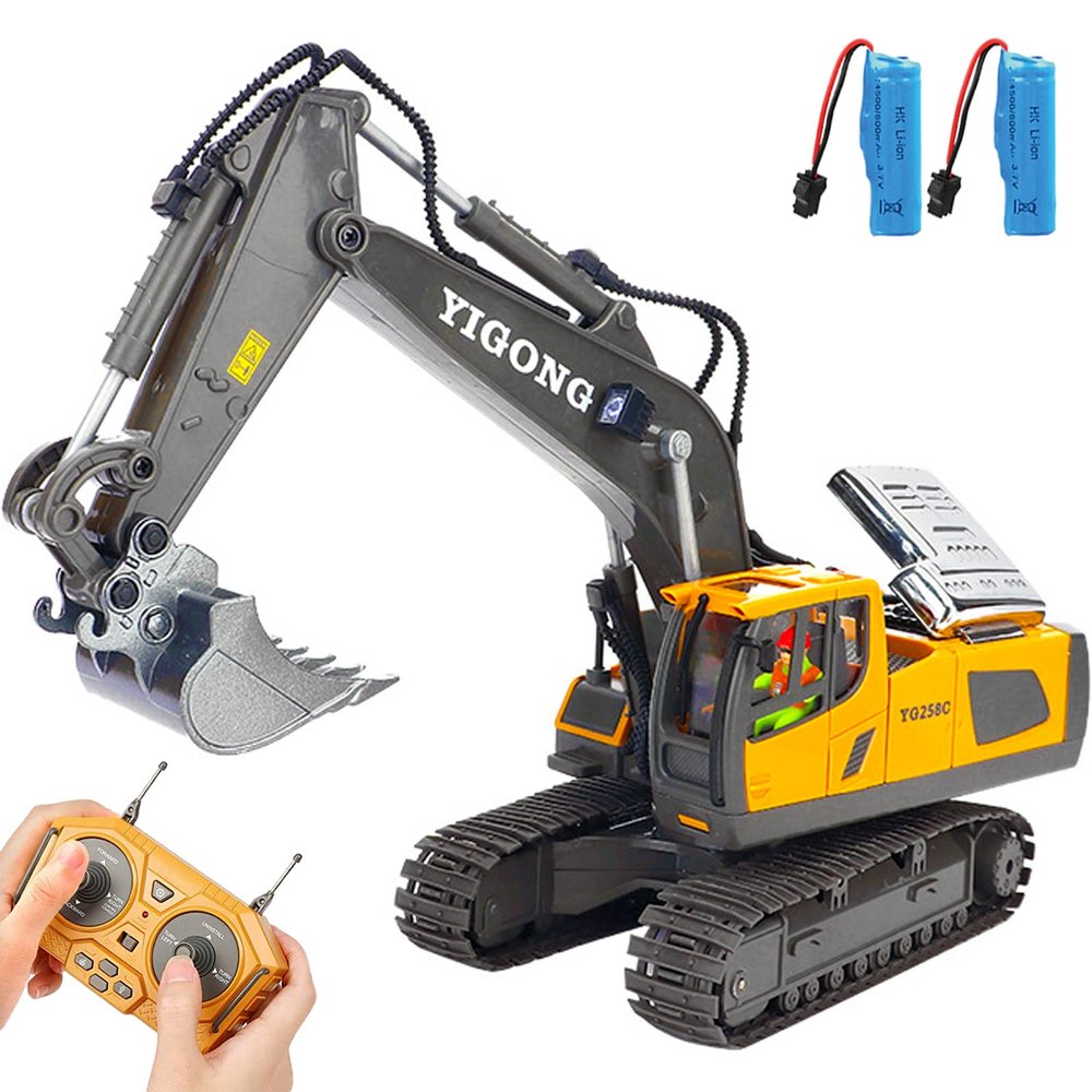 Mscredse Remote Control Excavator 11 Channel RC Excavator Truck Toys 1/20 Scale 2.4Ghz Construction Vehicles with Metal Shovel 680 Rotation for Kids Boys Age 4-7 8 9 10 Year Old (Yellow)