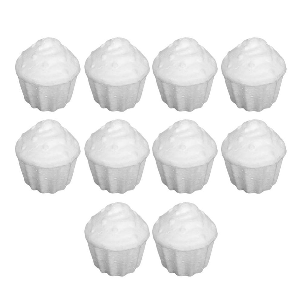 Happyyami 10Pcs White Polystyrene Cupcake Model Foam Realistic Diy Craft Fake Cake Model Photography Props Decoration