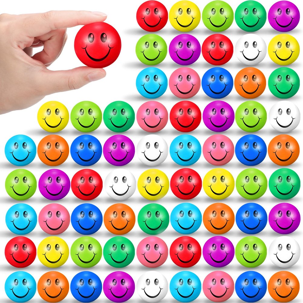 100 Pcs Mini Smile Face Stress Balls Bulk 1.57 Inch Colored Soft Small Foam Funny Stress Relief Balls for Teens Adults Finger Exercise Christmas Reward Party Bag Gift