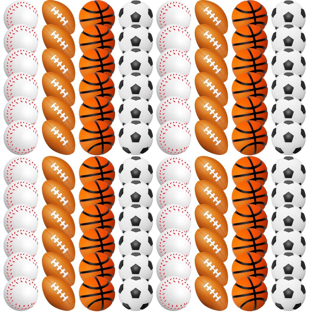 120 Pieces Sports Stress Balls Mini Foam Soccer Ball, Basketball, Football, Baseball Stress Toys for Anxiety Relief Sports Themed Birthday Party Supplies Game Stocking Stuffers