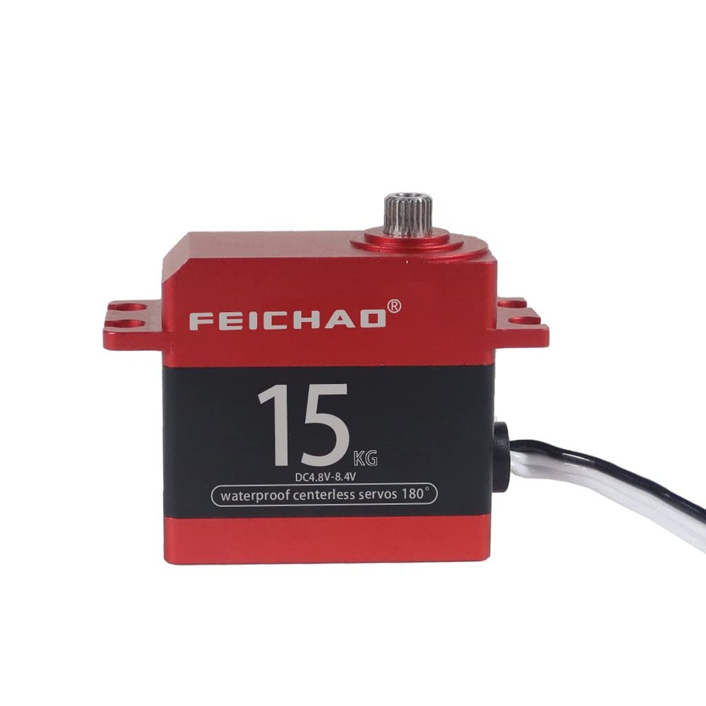 FEICHAO Waterproof 15KG Digital Servo Metal Gears Underwater Steering Gear High Torque Hollow Cup for 1/10 1/18 RC Car Boat (180 Degree)