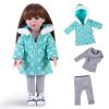 Rakki Dolli Doll Clothes 3 Pc. Set Blue Grey Plaid Hooded Thick Coat Suit Checkerboard Jacket with Long Sleeve, Warm Doll Outfit Hoodie Snowsuit Fits for 18" Dolls (Doll & Shoes not Included) view 1
