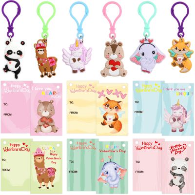 ceiba tree 30 Pack Valentines Day Gifts for Kids Cards with Animal Key Chains Classroom School Classmates Keychains Valentine's Class Gifts Exchange Goodie Bag Stuffers Party Favors