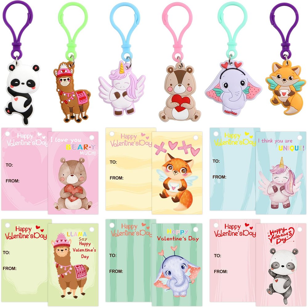 ceiba tree 30 Pack Valentines Day Gifts for Kids Cards with Animal Key Chains Classroom School Classmates Keychains Valentine's Class Gifts Exchange Goodie Bag Stuffers Party Favors
