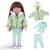Rakki Dolli Doll Clothes 3 Pc. Set Light Green Grey Plaid Hooded Thick Coat Checkerboard Jacket with Long Sleeve, Warm Doll Outfit Hoodie Snowsuit Fits for 18" Dolls (Doll & Shoes not Included) view 1