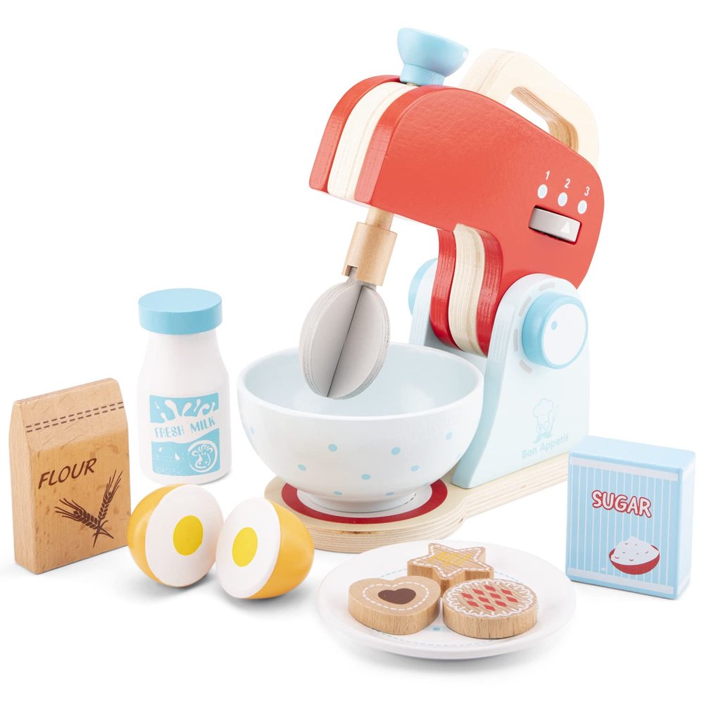 New Classic Toys Wooden Mixer Set Pretend Play Toy for Kids Cooking Simulation Educational Toys and Color Perception Toy for Preschool Age Toddlers Boys Girls (10702)