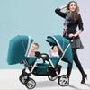 Double Tandem Stroller-Baby Face to Face Foldable Umbrella Stroller for Infant and Toddler,Convertible Reclining Pushchair Stroller,Adjustable Canopy (Color : Green) view 2