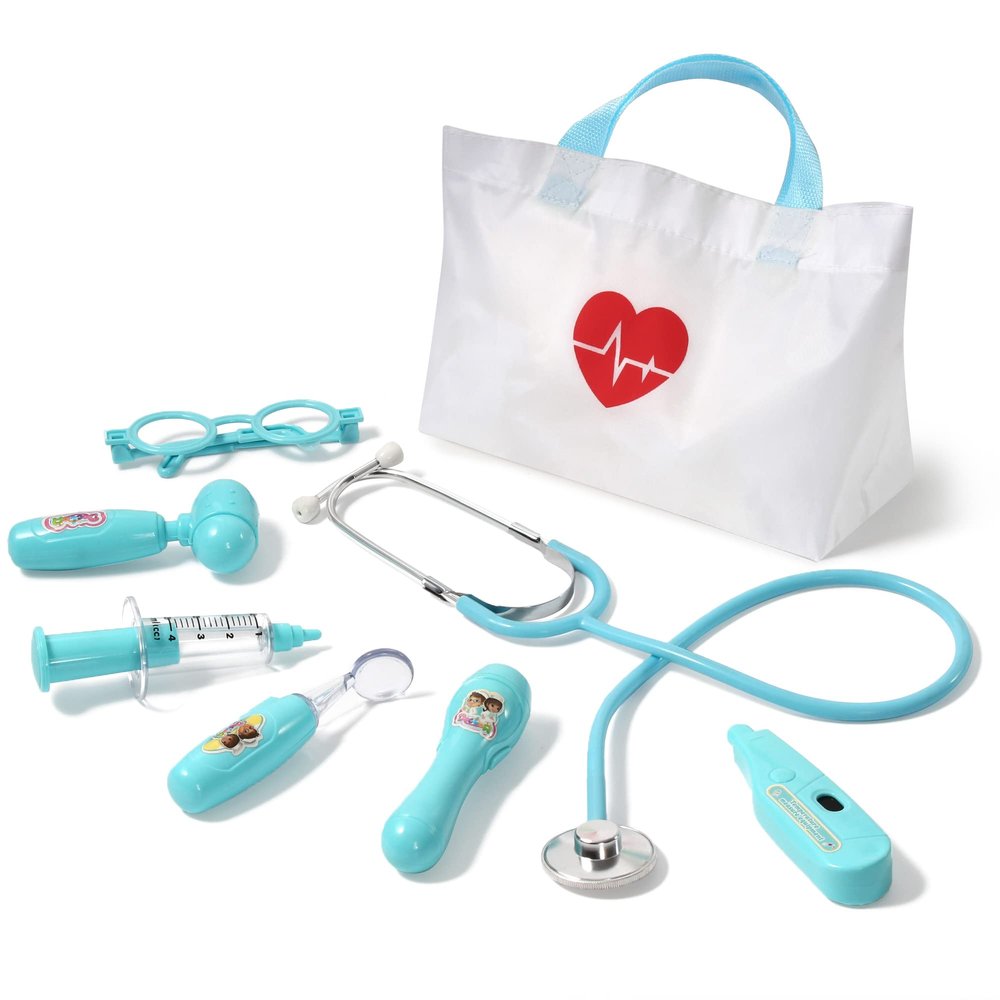 Phobby Kids Doctor Kit, 8 Pieces Toddlers Doctor Playset with Medical Storage Bag & Real Stethoscope, Pretend Play Doctor Toys Birthday Gift for Boys Girls Aged 3 4 5 6 (Blue)