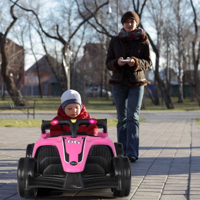 Costzon 12V Racer Go Kart with Remote Control, Electric Kids Ride-on Toy with Spring Suspension, Music, LED Lights, USB Port, 1.2-3.1 MPH, Battery Powered Racing Go Kart for 3-7 Years Old (Pink)