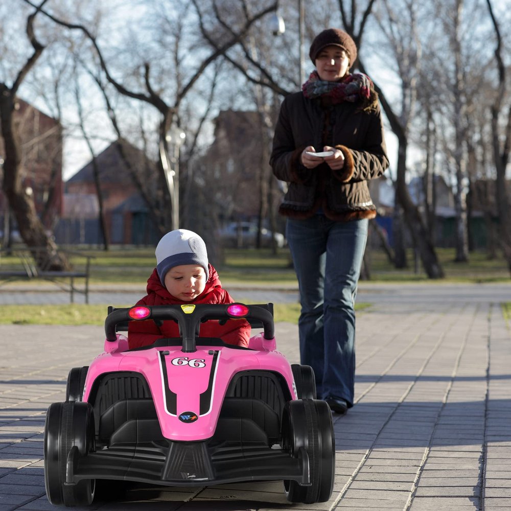 Costzon 12V Racer Go Kart with Remote Control, Electric Kids Ride-on Toy with Spring Suspension, Music, LED Lights, USB Port, 1.2-3.1 MPH, Battery Powered Racing Go Kart for 3-7 Years Old (Pink)