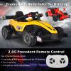 Costzon 12V Racer Go Kart with Remote Control, Electric Kids Ride-on Toy with Spring Suspension, Music, LED Lights, USB Port, 1.2-3.1 MPH, Battery Powered Racing Go Kart for 3-7 Years Old (Yellow) view 2