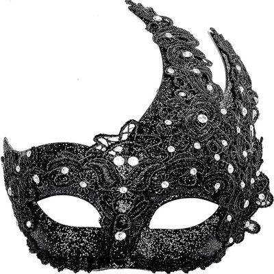 Halloween masquerade mask Venetian rhinestone lace half face Fashion lace couple masquerade mask Halloween/party/ball/carnival (Black)