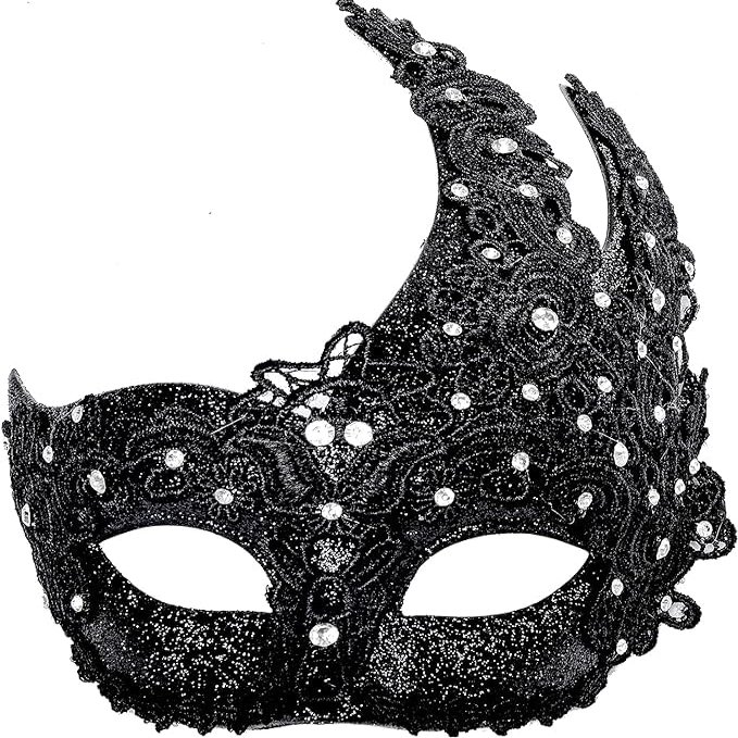 Halloween masquerade mask Venetian rhinestone lace half face Fashion lace couple masquerade mask Halloween/party/ball/carnival (Black)