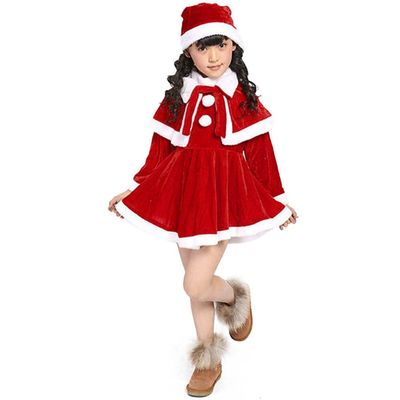 AnFeng Toddler Kids Baby Girls Christmas Clothes Costume Party Dresses+Shawl+Hat Outfit Baby Girls' Clothing (Red, 100)