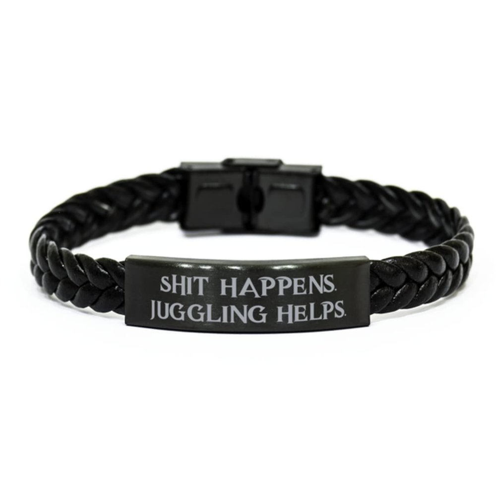 Cheap Juggling, Shit Happens. Juggling Helps, Juggling Braided Leather Bracelet from