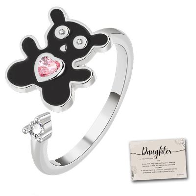 Palumlta To My Daughter Ring - Ring for Grils, Anxiety Ring for Women, S925 Sterling Spinner Rings for Anxiety Adjustable, Ring with Beads Spinner Ring Adjustable Open Ring with Box (Type 16)