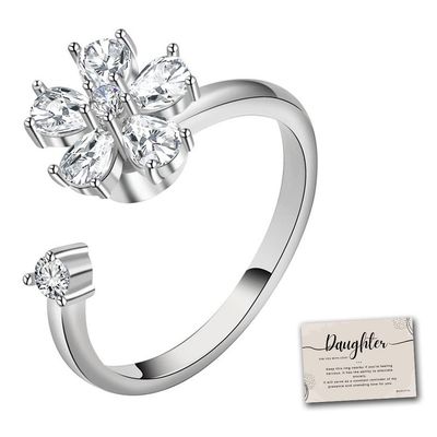To My Daughter - Fidget Ring for Anxiety, Anxiety Ring for Women, S925 Sterling Spinner Rings for Anxiety Adjustable, Ring with Beads Spinner Ring Adjustable Open Ring with Box