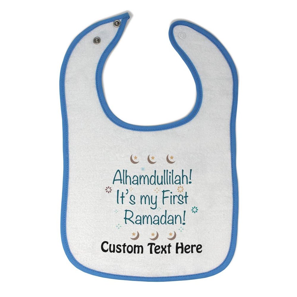 Custom Toddler & Baby Bibs Burp Cloths Islam Alhamdullilah It's My First Ramadan Arabic Cotton Baby Items for Baby Girl & Boy White Blue Custom Text Here