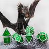 HAOMEJA Metal Dragon Dice Set DND 7 Set Dice Role Playing Dice D&D Dungeons and Dragons (Silver Green) view 2