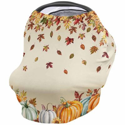 Baby Car Seat Covers Thanksgiving Fall Pumpkin Maple Leaves Linen Texture Nursing Covers Breastfeeding Scarf Soft Stretchy Carseat Canopy Cover Shopping Cart Cover Stroller Covers for Baby Girls Boys