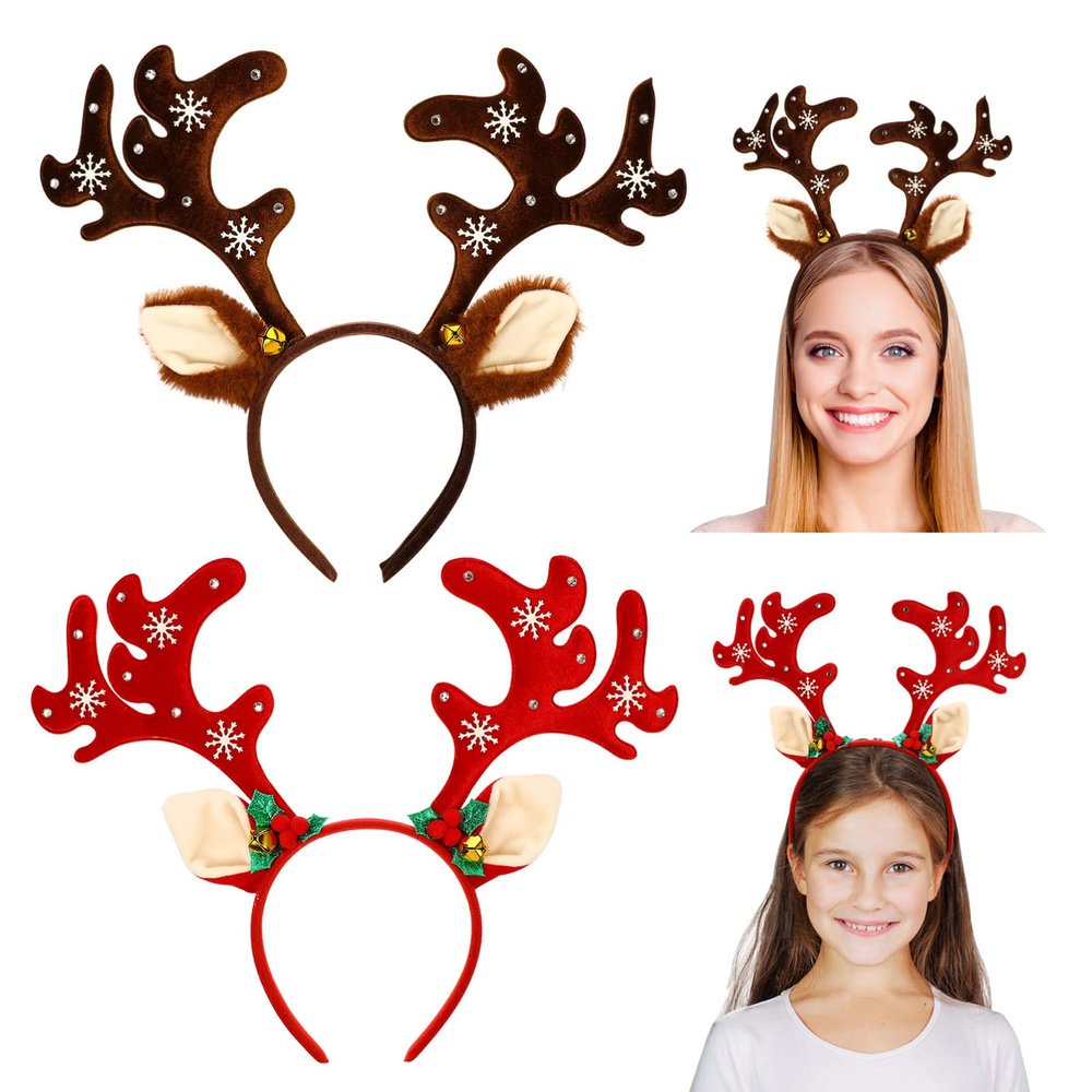 BESTOYARD 2Pcs Christmas Antler Headbands Reindeer Ears Holiday Hair Accessories for Halloween and Kids Gift