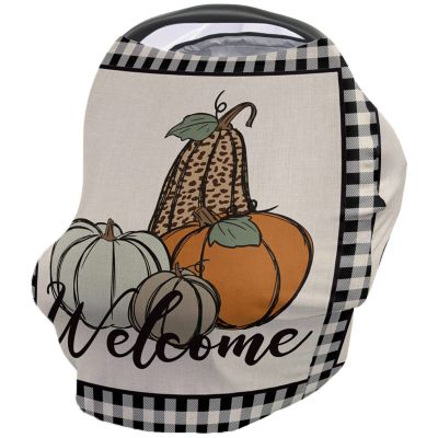 Baby Car Seat Covers Welcome Fall Pumpkin Farmhouse Black Buffalo Plaid Nursing Covers Breastfeeding Scarf Soft Stretchy Carseat Canopy Cover Shopping Cart Cover Stroller Covers for Baby Girls Boys