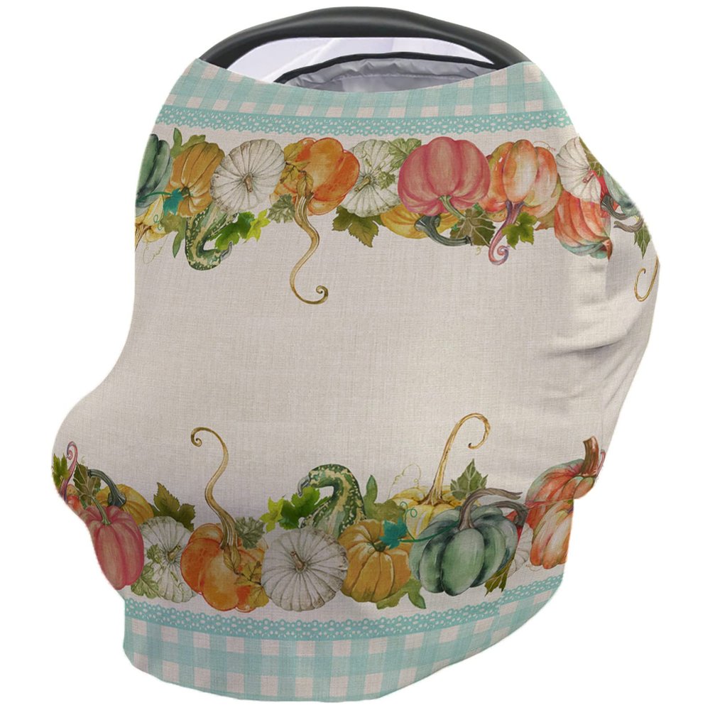 Baby Car Seat Covers Fall Pumpkin Patch Buffalo Plaid Borfer Nursing Covers Breastfeeding Scarf Soft Stretchy Carseat Canopy Cover Shopping Cart Cover Stroller Covers for Baby Girls Boys
