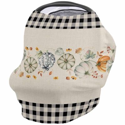 Baby Car Seat Covers Thanksgiving Fall Pumpkin Maple Leaves Black Buffalo Plaid Nursing Covers Breastfeeding Scarf Stretchy Carseat Canopy Cover Shopping Cart Cover Stroller Covers for Baby Girls Boys