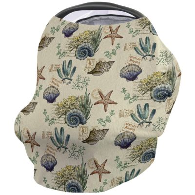Baby Car Seat Covers Summer Beach Green Shell Starfish Coral White Nursing Covers Breastfeeding Scarf Soft Stretchy Carseat Canopy Cover Shopping Cart Cover Stroller Covers for Baby Girls Boys