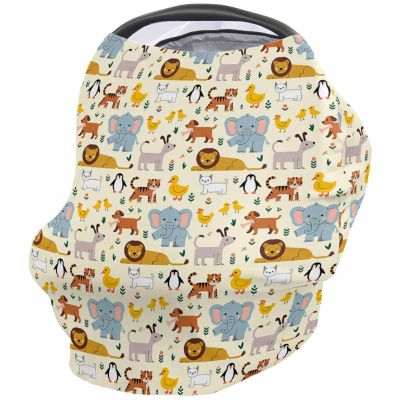 Baby Car Seat Covers Cute Cartoon Aanimals Tiger Lion Elephant Bear Penguin Nursing Covers Breastfeeding Scarf Stretchy Carseat Canopy Cover Shopping Cart Cover Stroller Covers for Baby Girls Boys
