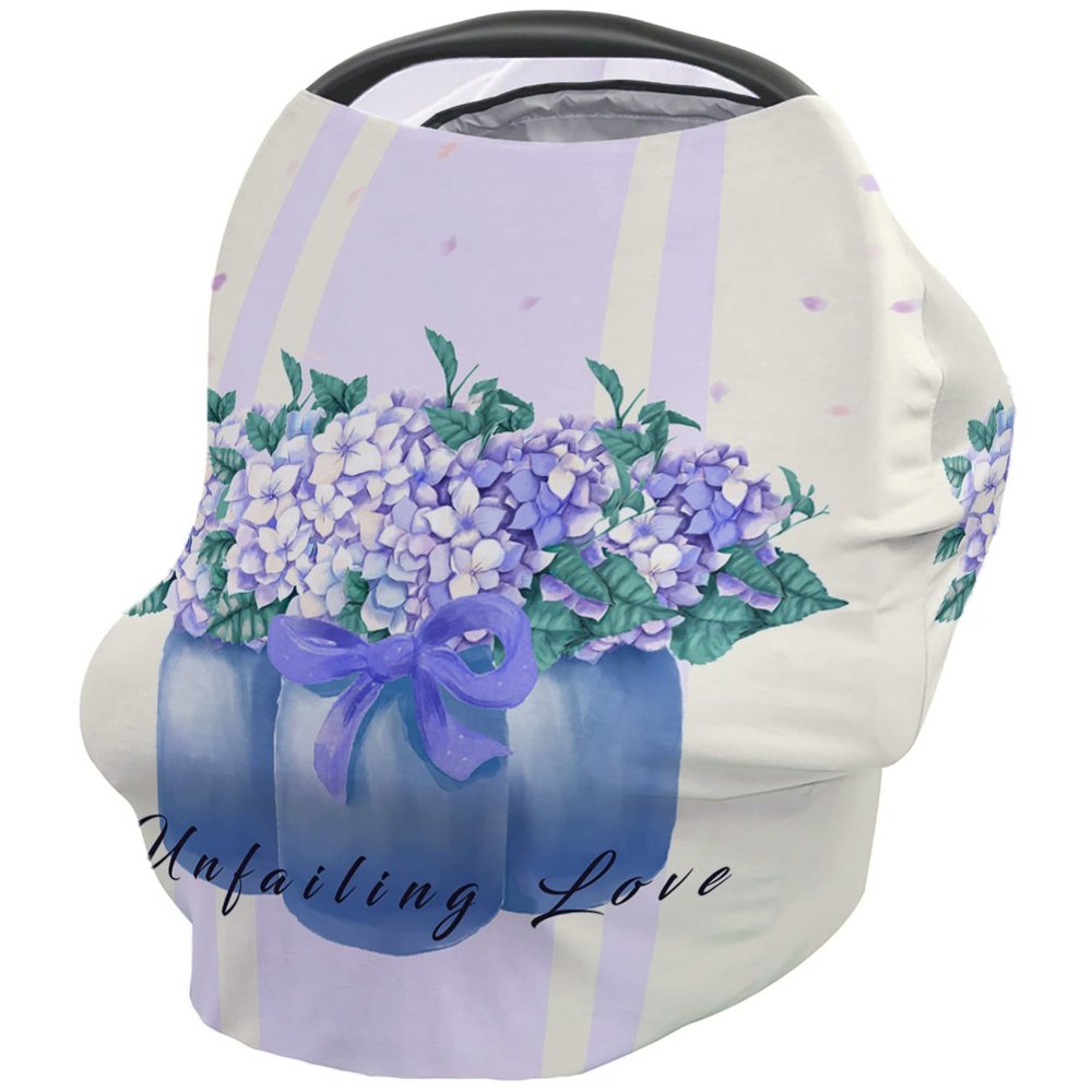Baby Car Seat Covers Rustic Floral Hydrangea Purple Unfailing Love Nursing Covers Breastfeeding Scarf Soft Stretchy Carseat Canopy Cover Shopping Cart Cover Stroller Covers for Baby Girls Boys