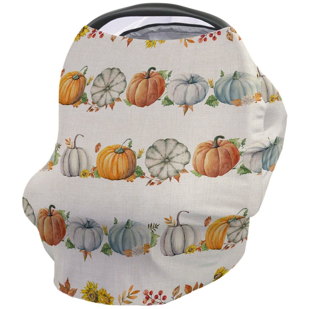 Baby Car Seat Covers Thanksgiving Fall Pumpkin Sunflower Maple Leaves Linen Nursing Covers Breastfeeding Scarf Stretchy Carseat Canopy Cover Shopping Cart Cover Stroller Covers for Baby Girls Boys