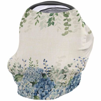 Baby Car Seat Covers Farmhouse Eucalyptus Blue Hydrangea Plants Linen Nursing Covers Breastfeeding Scarf Soft Stretchy Carseat Canopy Cover Shopping Cart Cover Stroller Covers for Baby Girls Boys