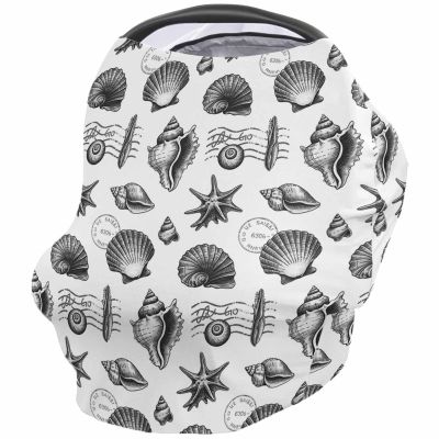 Baby Car Seat Covers Summer Beach Navy Blue Shell Starfish Coral Beige Nursing Covers Breastfeeding Scarf Soft Stretchy Carseat Canopy Cover Shopping Cart Cover Stroller Covers for Baby Girls Boys